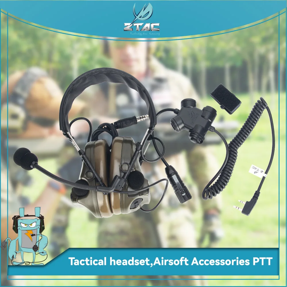 Z-TAC Comta III Military Tactical Headset with PTT - Noise Canceling, Hearing Protection for Baofeng UV-82/Kenwood