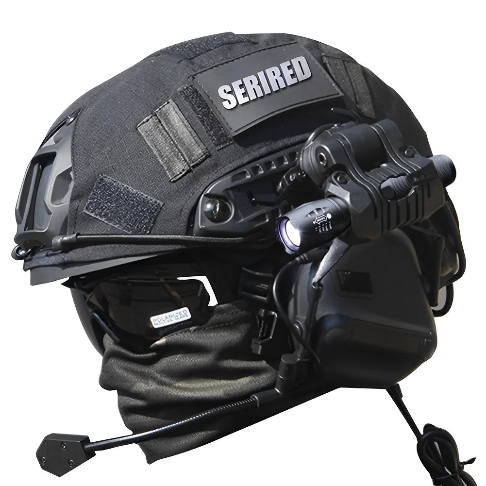 Tactical Airsoft Helmet Set with FAST PJ Helmet & Helmet Cover Headset Flashlight Goggles for Cs Airsoft Huntying Shooting Game