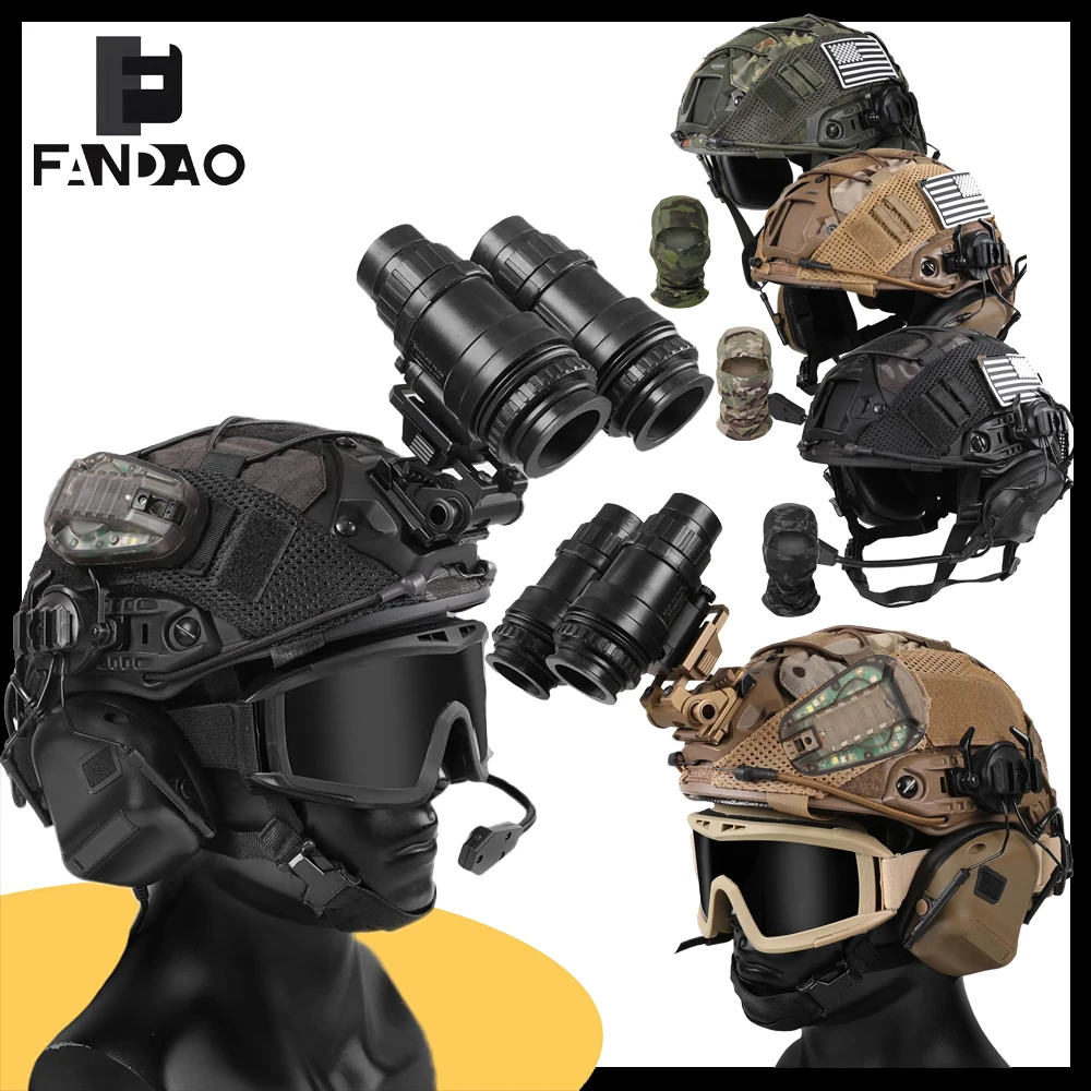 Tactical Helmet Set FAST Adjustable Protection Helmet  with Headset Goggles Signal Lights NVG Models for CS Cosplay Airsoft Gear
