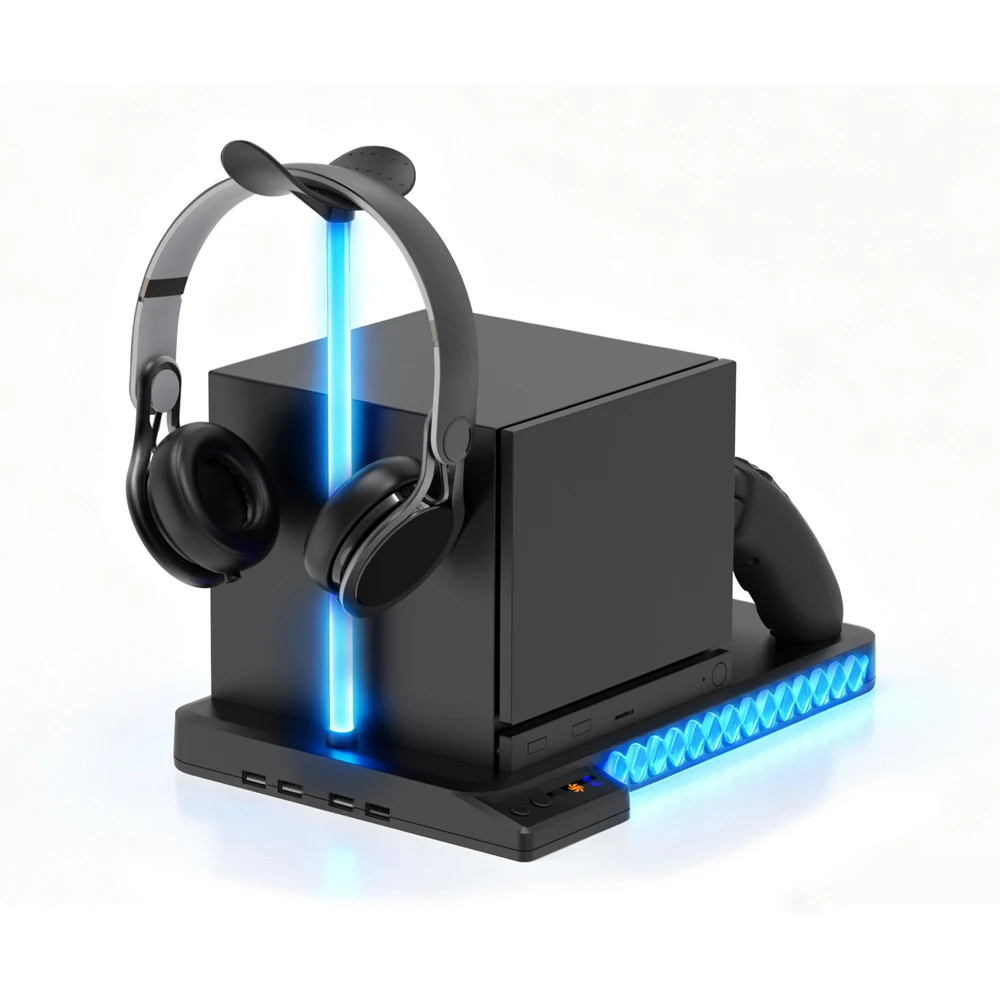 For Steam Machine Cooling Charging Dock Dual Fan RGB LED 3 Port USB Hub Headset Stand Fast Charge while Playing
