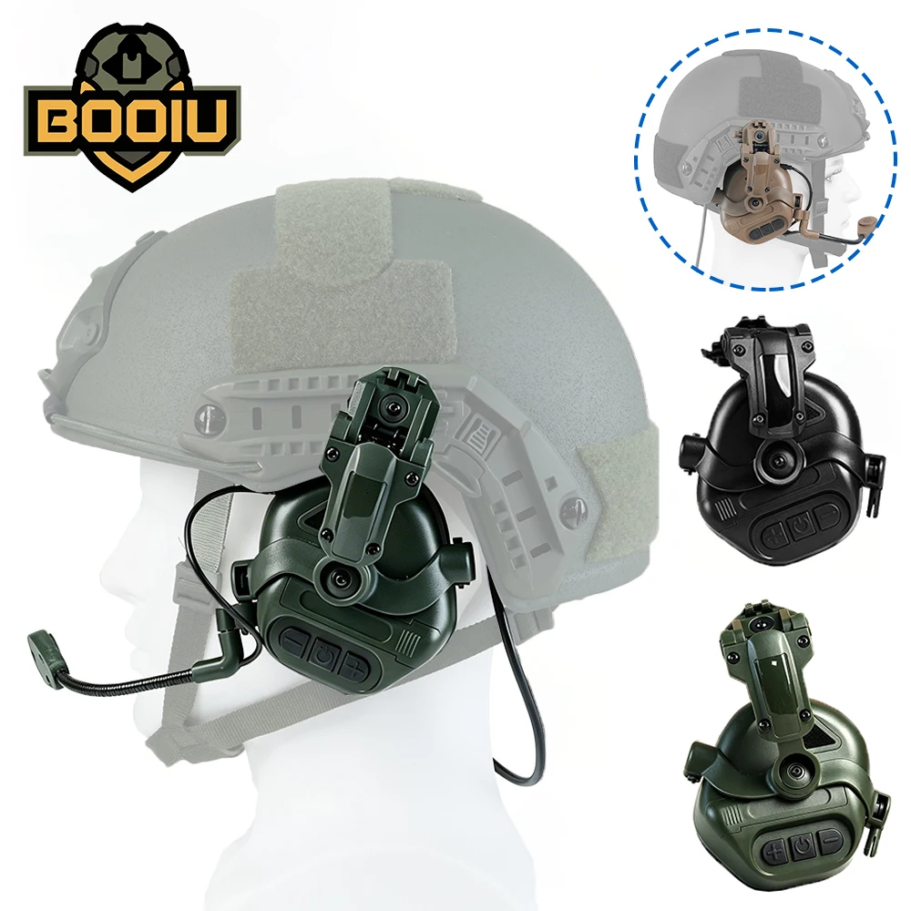 BOOIU Tactical Headset Shooting Headphones Fast Helmet Mounted Earmuffs Protection Ear Hunting Training Communication Headset