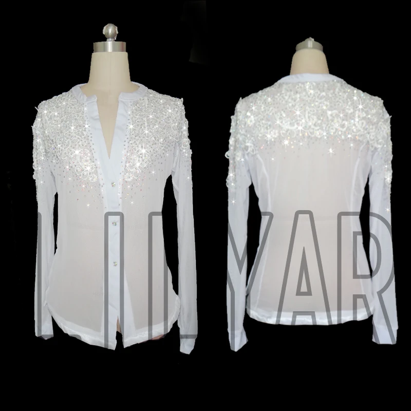 New Man Latin Dance Tops Customized Color Shirts Adult Children Competitions Salsa Professional Practice Clothes Lace