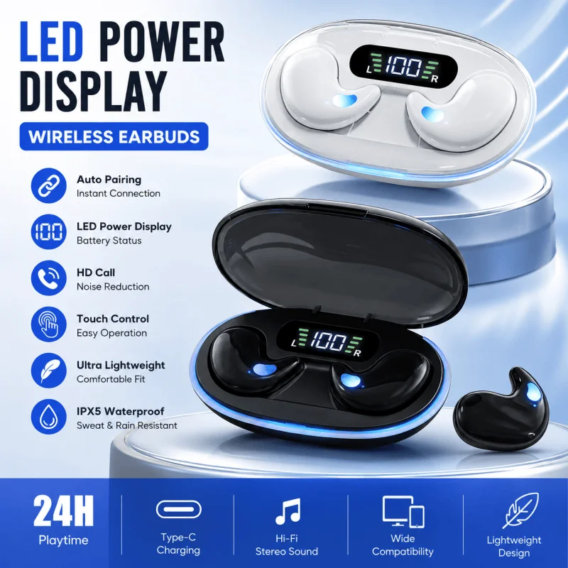New Hot Sleeping Earbud Wireless Mini Headphone TWS Bluetooth Earphone Stereo Headset with Mic Call Waterproof For Xiaomi Airpod