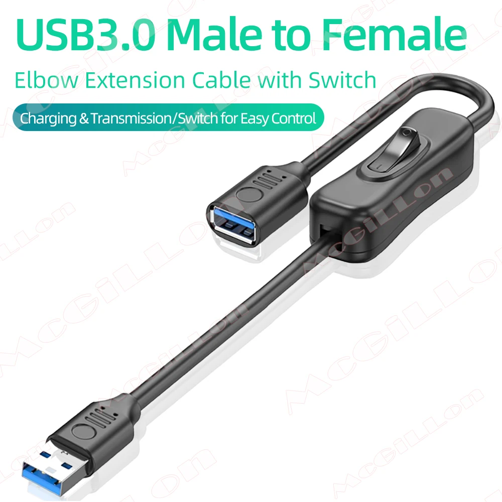 McGiLLon USB 3.0 Extender Cord Male to Female Extension Cable With ON OFF Switch for PC USB Fan LED Lamp USB Charger Power Cord