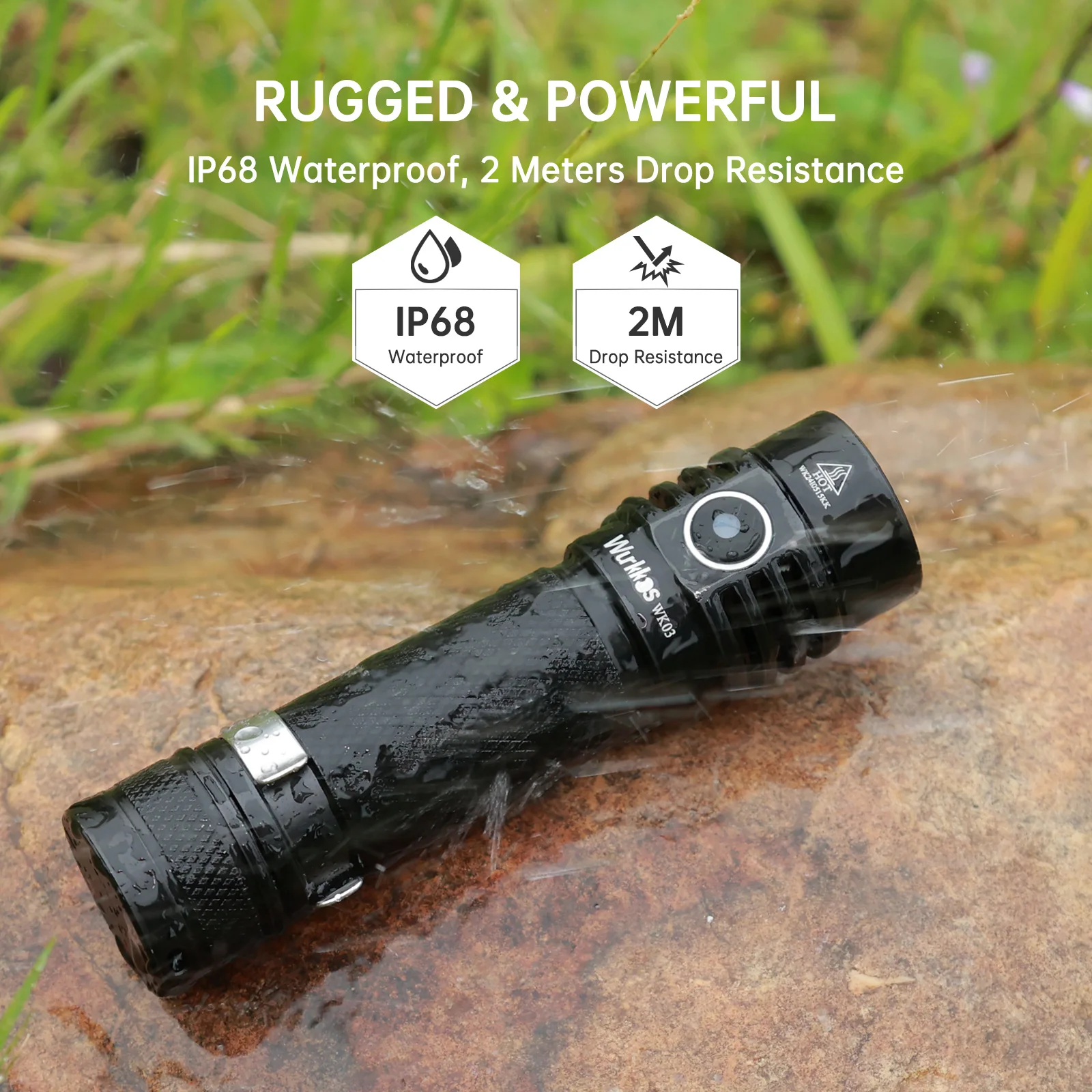 Wurkkos Golden WK03 519A High CRI Portable EDC Flashlight 1200LM IPX8 Rechargeable Torch with Magnetic Tail for HiKing Camping