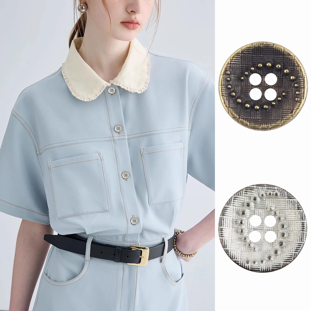 10pcs Retro Concave Double Spiral 4-Hole Round Metal Buttons for Denim Jacket/Coats, 12mm, Silver/Bronze, Decorative Buttons