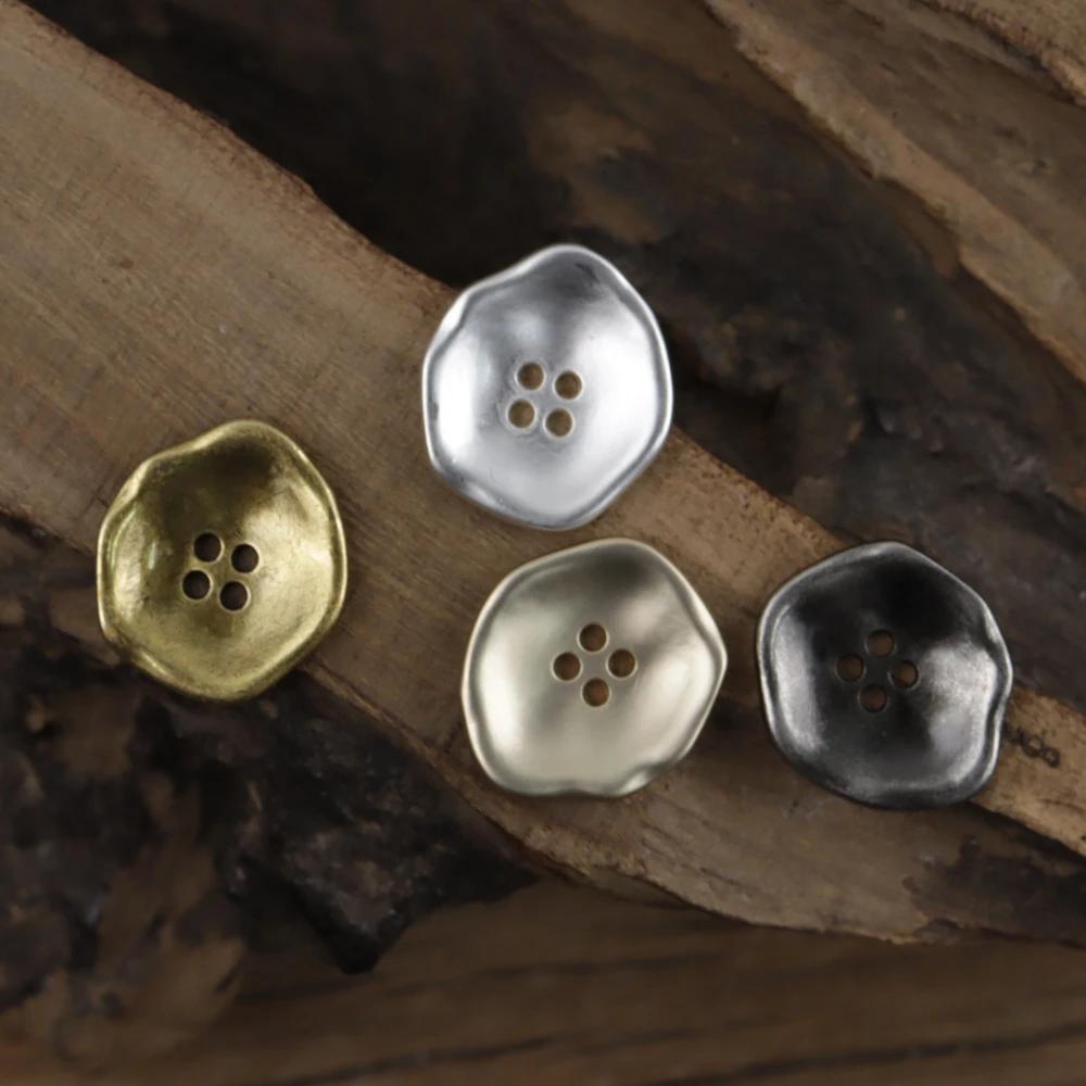 10pcs Retro Concave 4-Hole Metal Buttons for Jackets/Suits, 15/21.5mm, 4 Colors, Irregular Shape Vintage Decorative Buttons