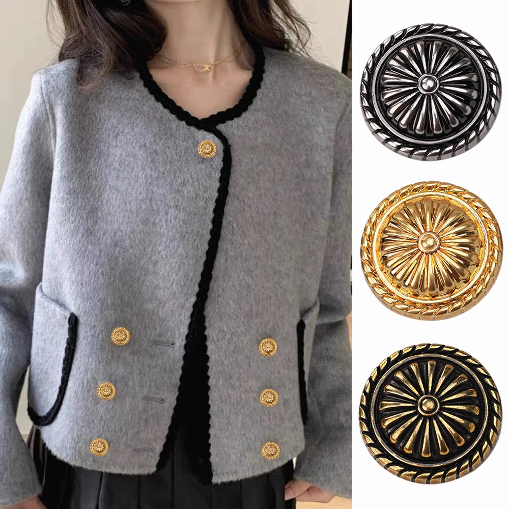 10 Pieces/set Vintage Sunflower Design Round Metal Buttons Suit Jacket Knitwear Coat Jumper Versatile Elegant Decorative Buttons