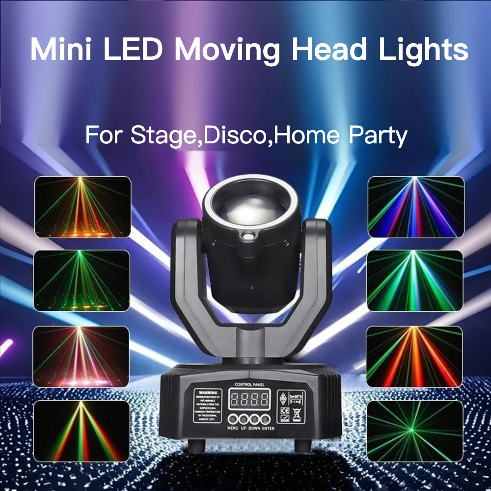 32W Beam LED Moving Head Light Laser Pattern Rotate Multi Stage Lighting Effect DMX Sound Activated For Club Disco DJ Home Party