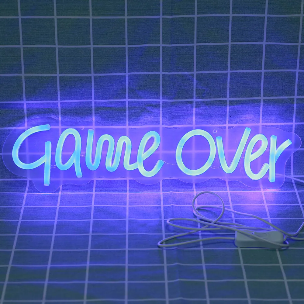 Game over LED Neon Sign USB Powered Room Wall Art Decorative Party Bedroom Home Bar Night Lights Show Hanging
