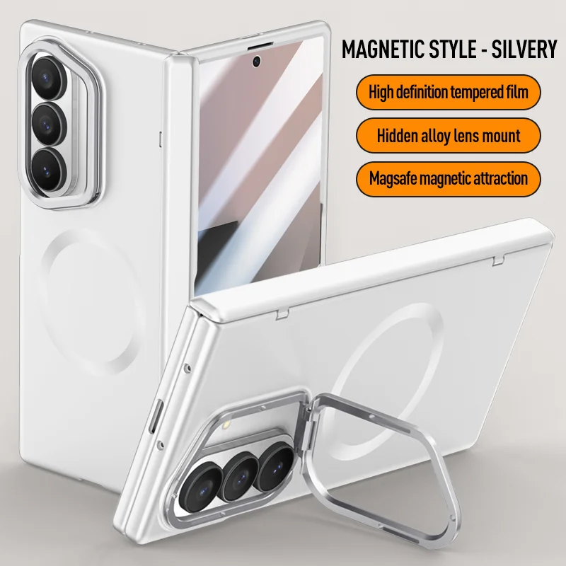 Magnetic Hinged Holder For Msgsafe Phone Case For Samsung Galaxy Z Fold 7 With Tempered Glass Wireless Charging Shockproof Cover
