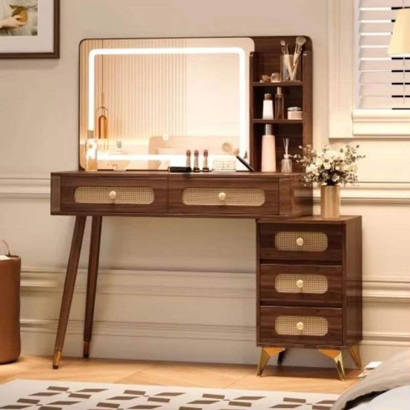 Modern minimalist multi-functional smart bedroom furniture lighting dresser makeup table side cabinet hotel wood material