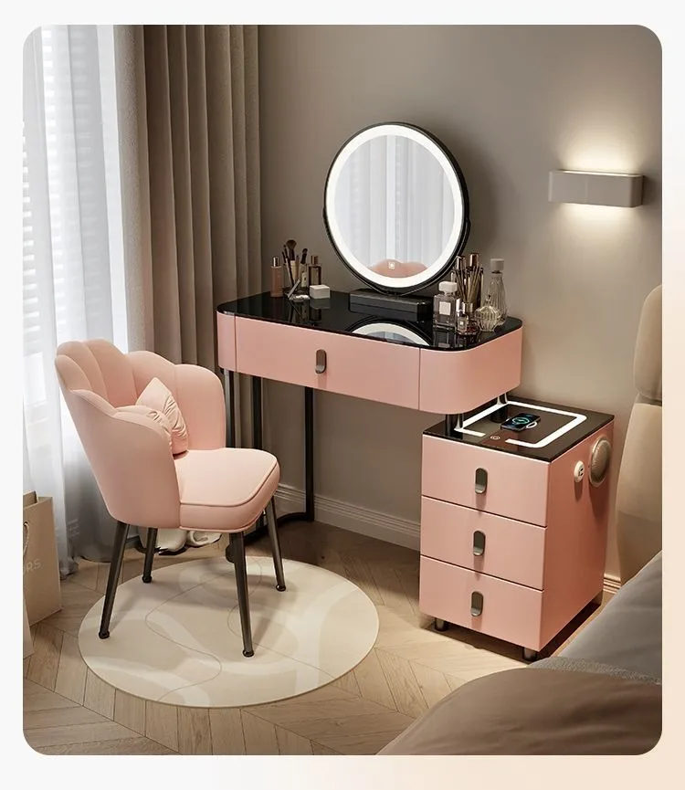 Hot New Design Chest Modern Lighted Mirror Adjustable Extendable Kids Bedroom Vanity Wood Makeup Dresser Smart Dressing Table