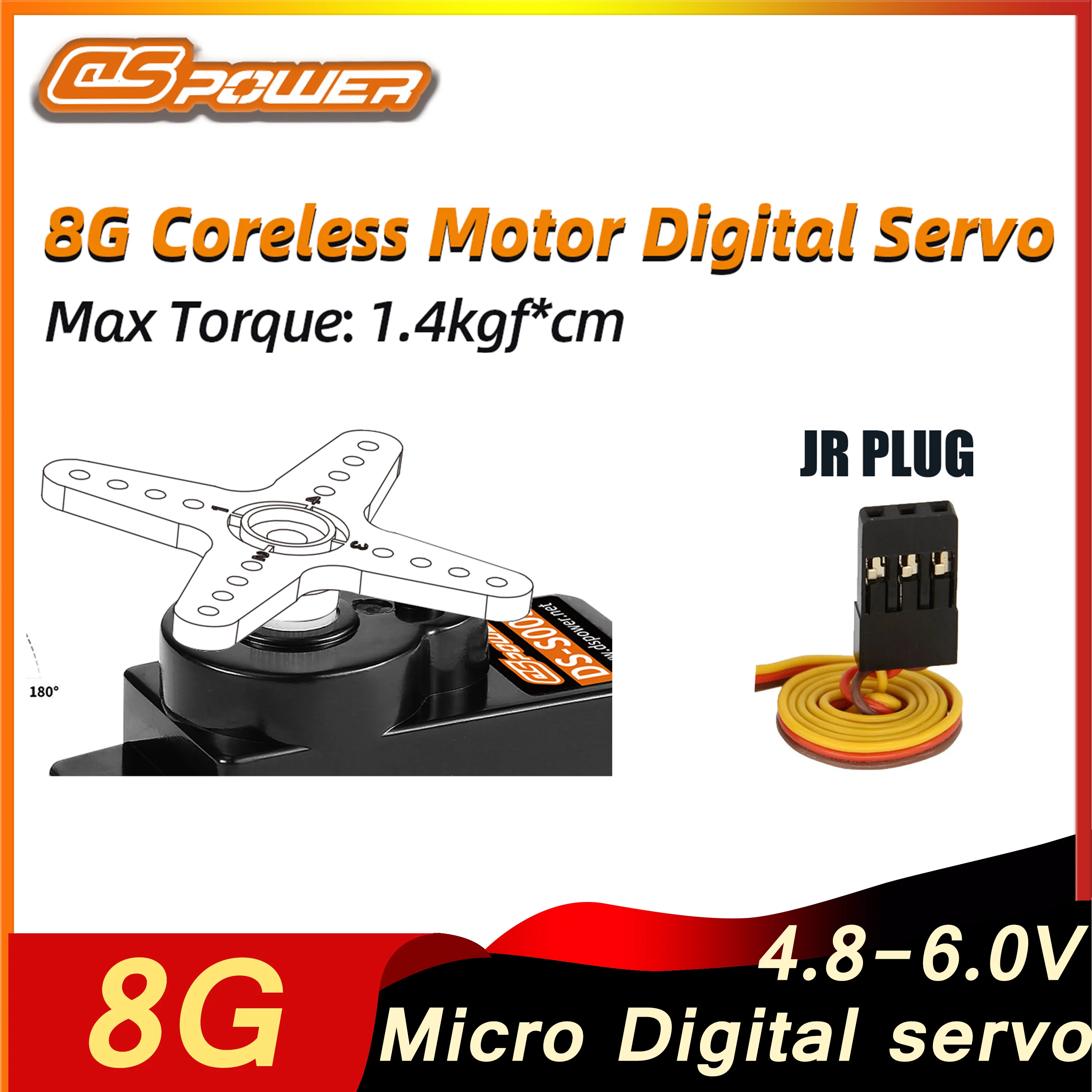 DSPOWER 8g Digital Micro Servo Coreless Motor 4.8~6.0V for RC Airplane Drone Helicopter Fixed-Wing Mini Car Robot Model Parts