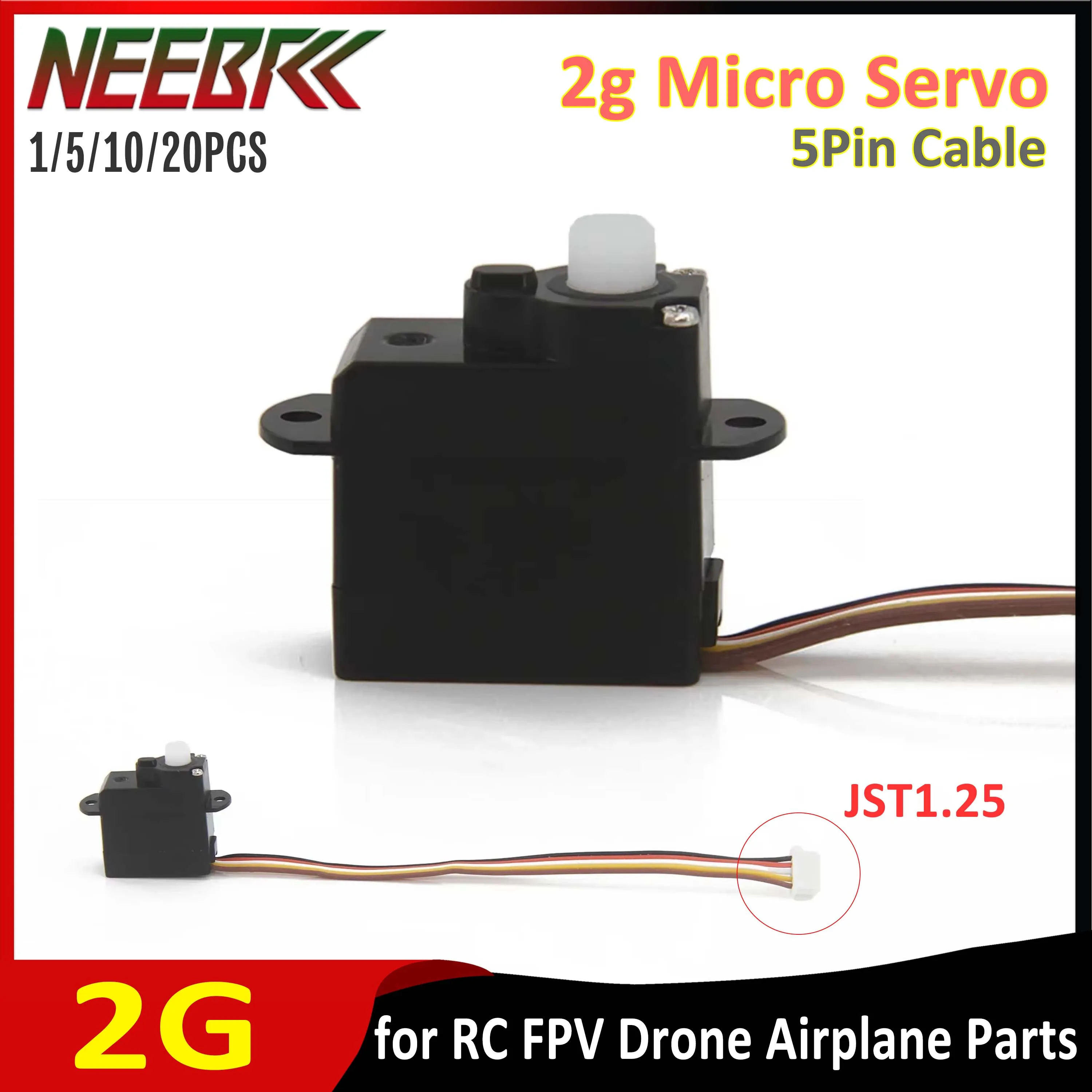 NEEBRC 2G Micro Mini Servo Plastic Gear JST1.25 for RC WLTOYS Fixed-wing FPV Racing Drone Airplane Helicopter Mini Car Parts