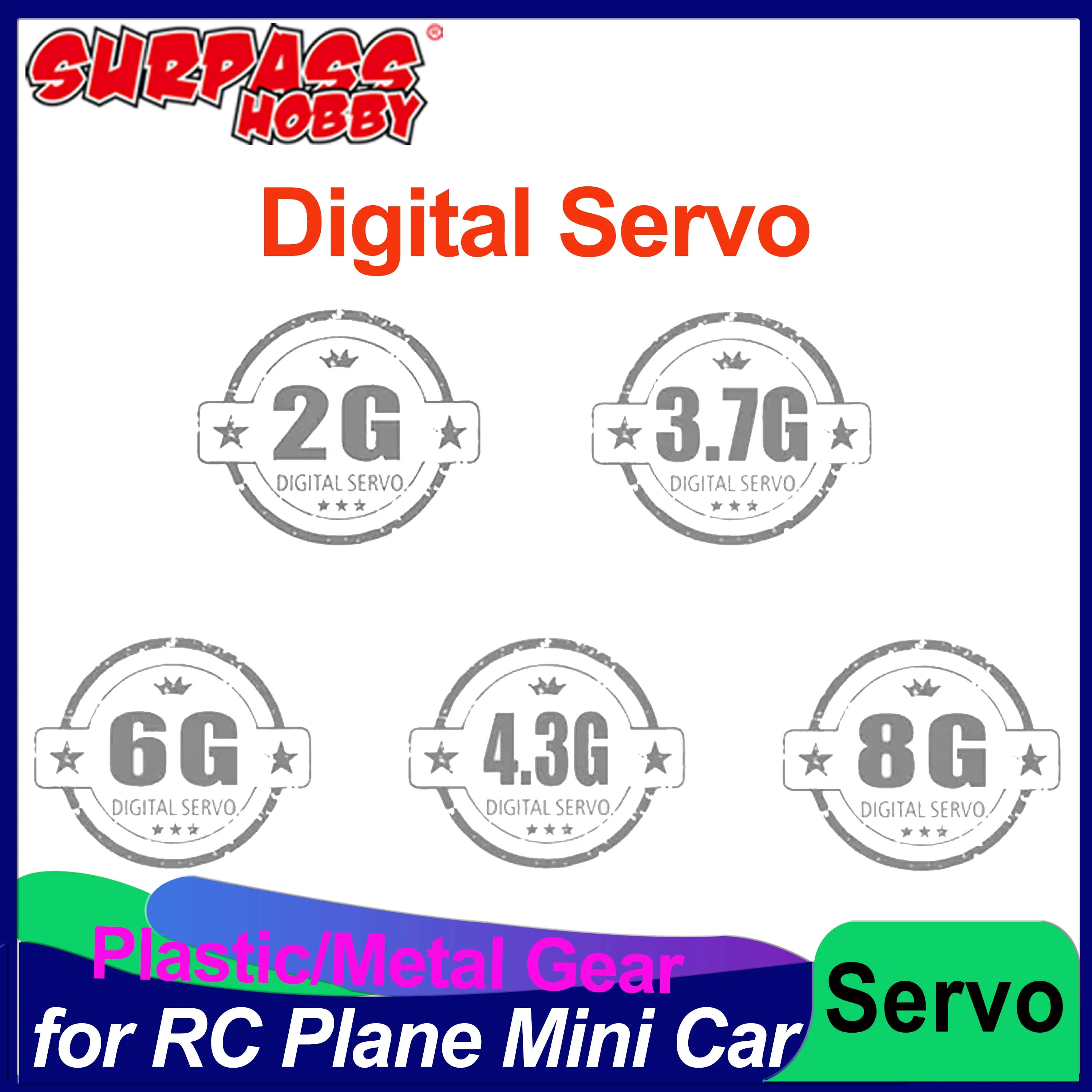 SURPASS HOBBY 2g 3.7g 4.3g 6g 8g Digital Servo Plastic Metal Gear for RC Plane Fixed-wing Helicopter Drone Mini Car Boat Robot