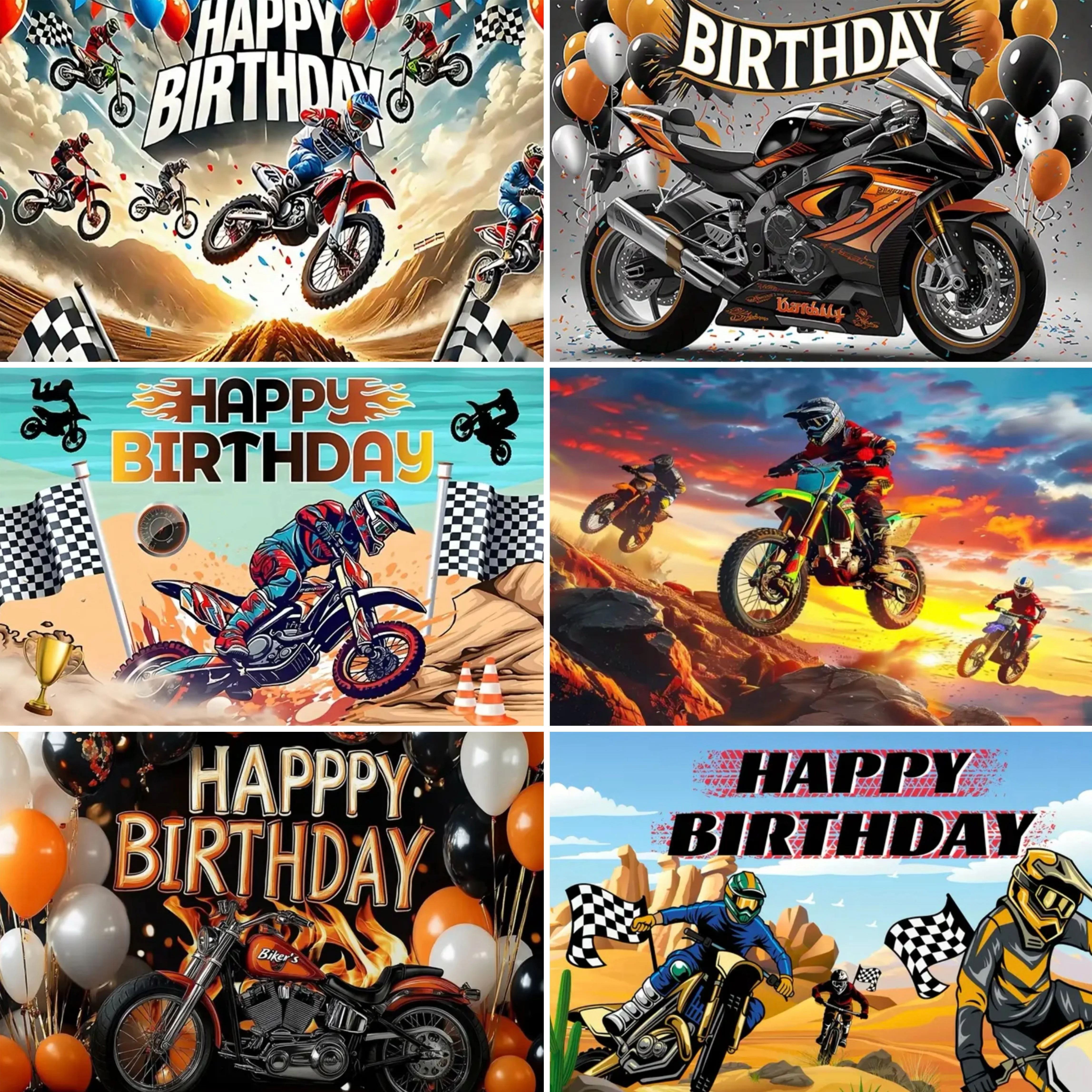 Motorcycle Racing  Birthday Party Backdrop  Poster off-Road Motorcycle Rider Cake Table Decor Props Gift  Baby Party Supplies