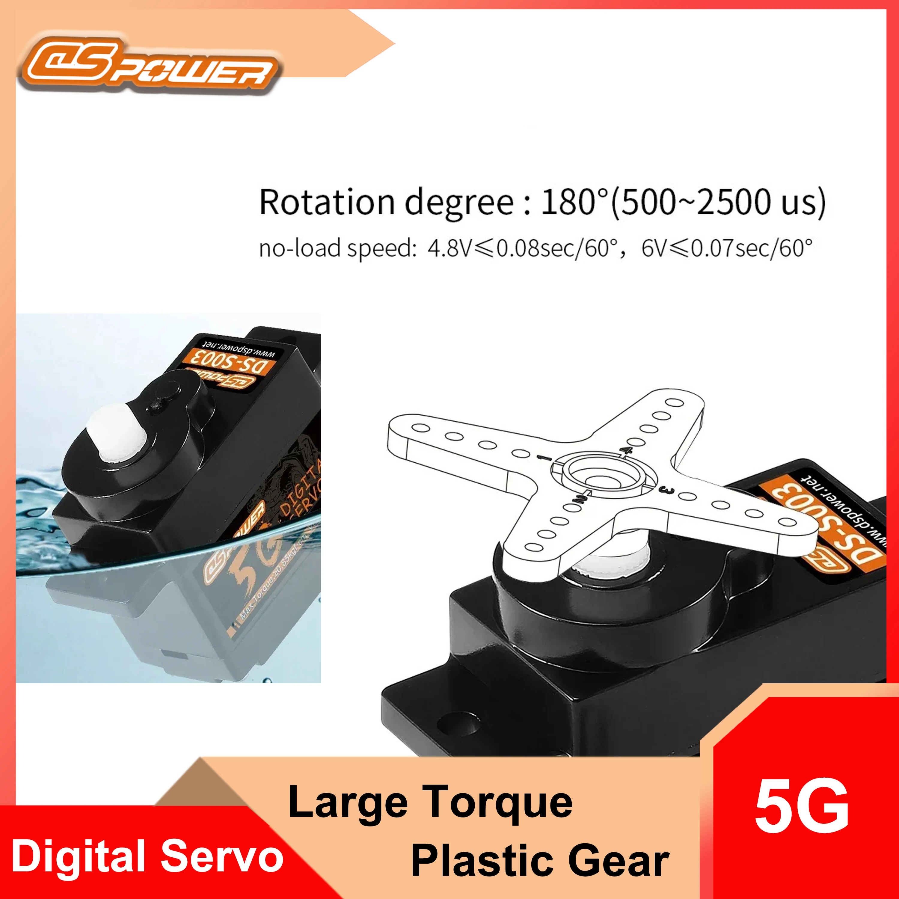 DSpower 5G Micro Digital Servo Large Torque Plastic Gear for RC Mini Car Drone Helicopter Fixed-wing Plane Model Toy Accessories