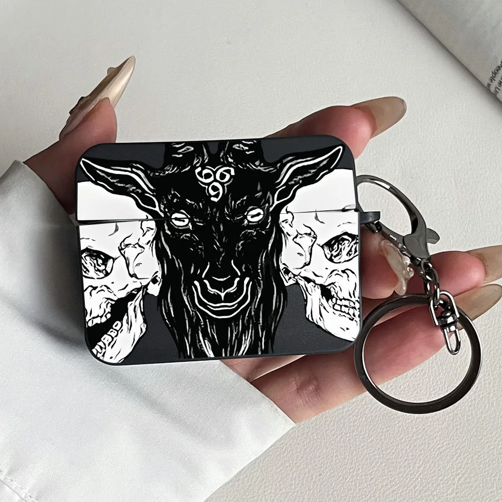 Skull Horror Pattern Black Square Earphone Cover for Apple AirPods Pro3/Pro2/Pro Shockproof Protective Case for AirPods 1/2/3/4