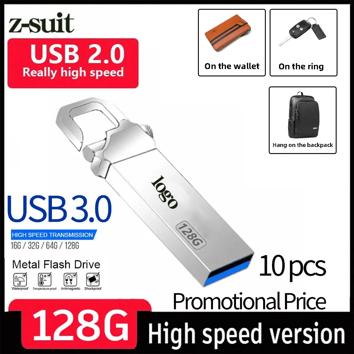 ZSUIT HUKO USB Pen Drive 8GB Memory Stick Usb Flash Drive Metal U Disk 128Gb Usb 3.0 Stick Gift Mobile Phone Car USB Stick