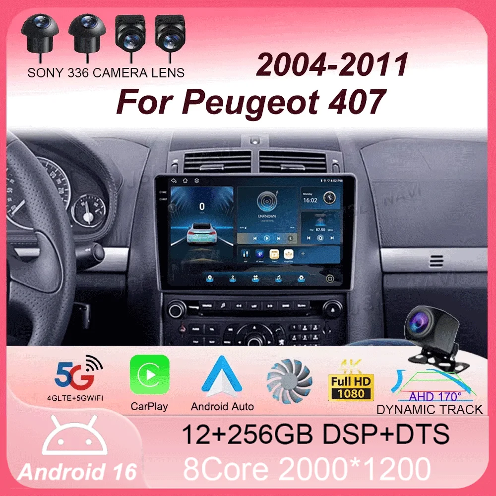 Car Radio Android 16 Carplay Auto For Peugeot 407 1 2004-2011 Multimedia Video Player Monitor Navigation GPS Autoradio Stereo BT