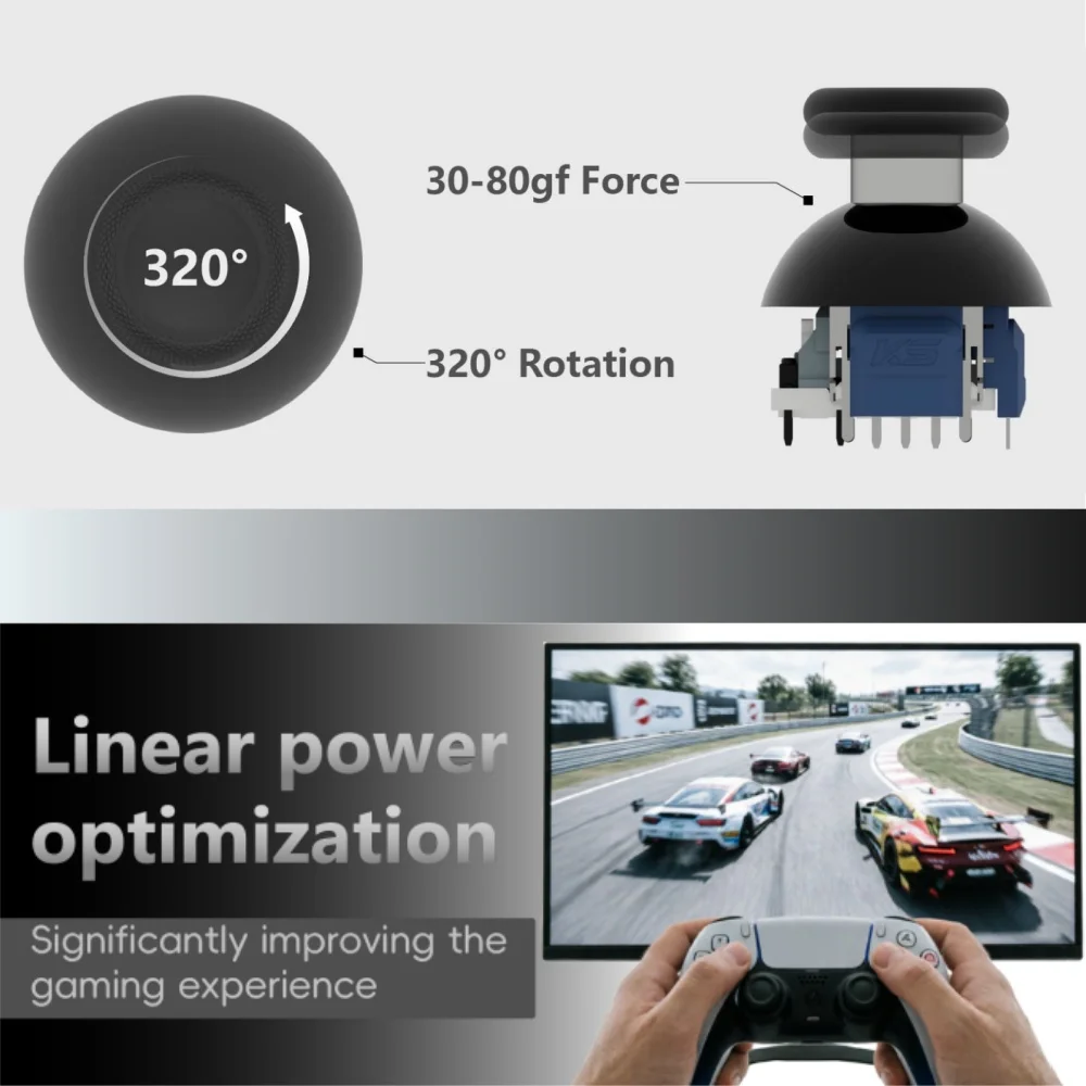 30-80gf Force For PS4 K-SILVER JT13-005 TMR Joystick 320° Tension Adjustable No-Drift Magnetic Stick for DualSense PS5 Game Part