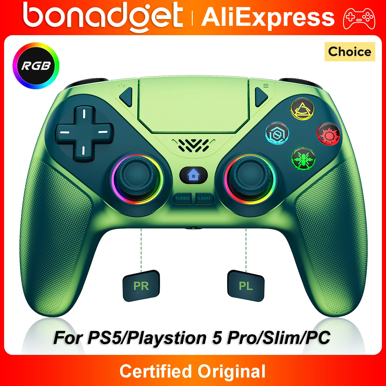 Controller For PlayStation 5/PS5 Pro/Slim/PC Wireless Gamepad RGB Light Marco/Turbo NO Drift Hall Effect Gaming Control Joystick