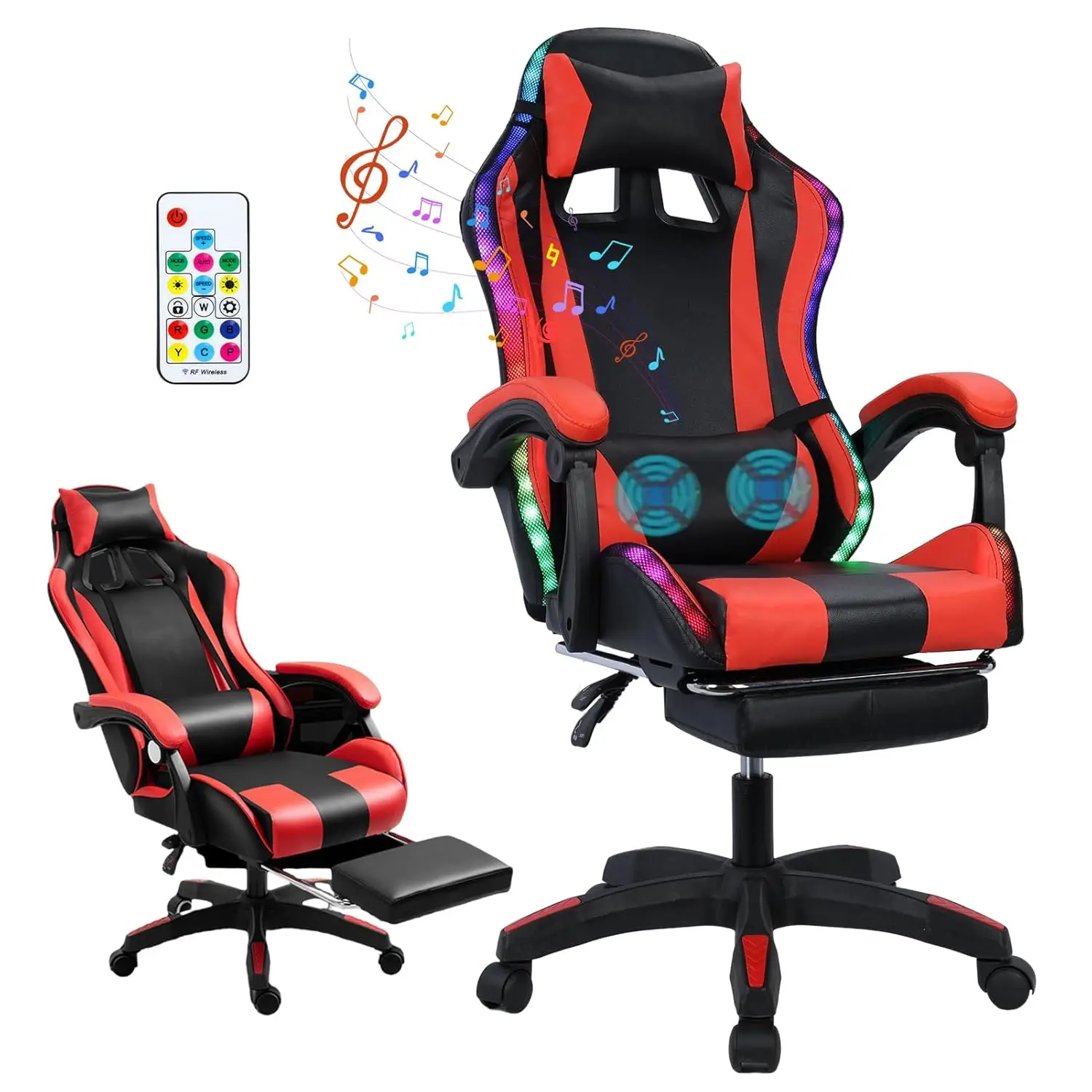 #Gaming Chair with Bluetooth Speakers and Led Lights, Massage Gamer Chair with Footrest High Back and Lumbar, Customized
