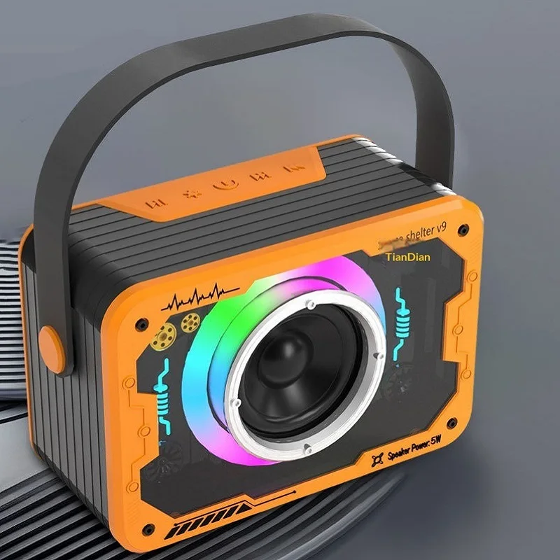 V9 RGB Transparent Speaker Portable Bluetooth Audio Tech Gadgets with Mech Design Dynamic Color Lighting for Gaming Gear Setup