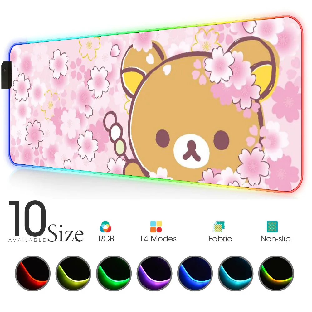 Korilakkuma Mouse Pad Xxl Cute Flower Rilakkuma Gaming Accessories Play Mat Backlight Slipmat Rgb Mousepad Pink Led Gamer Girl