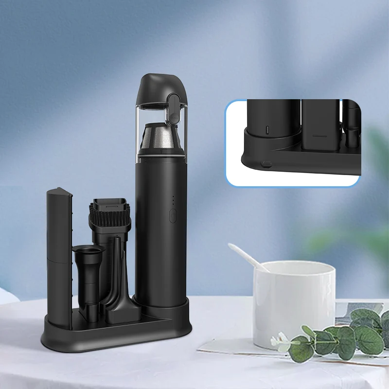 Handheld Mini Vacuum & Blower, Cordless Rechargeable with Wireless Charging Base, USB Powered Portable Cleaner for Car