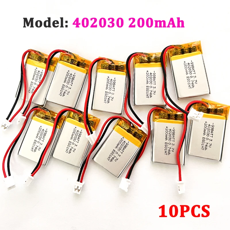 10PCS 402030 200mAh 3.7V Lithium Polymer Battery for Smart Bracelet Voice Recorder GPS Tablet PC Pet Training Tool Webcam Cell