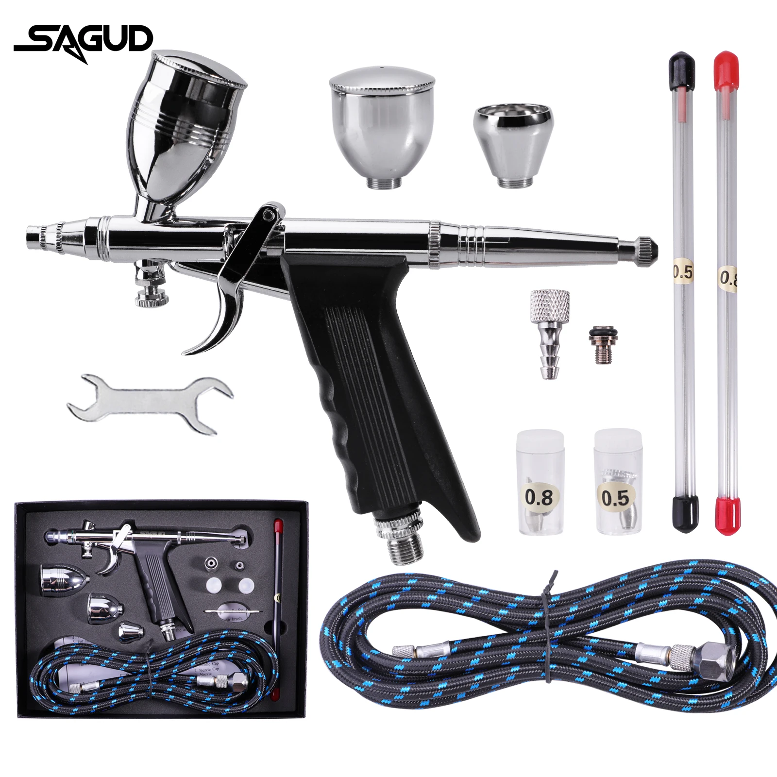 Airbrush Kit 0.3/0.5/0.8mm Nozzle Accessories Double Actinon Professional Airbrush for Cars Model Spray Gun Painting Nails Art