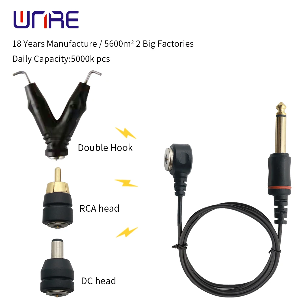 1 Pcs Newest Tattoo Power Supply Magnetic Clip Cord RCA DC Interface Head Copper Wire Hook Line Makeup Machine Cable Accessories