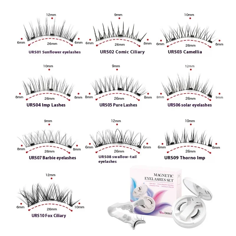 10Styles High Magnetic Reusable Eyelashes Wispy Fluffy False Lashes Eyelash with Tweezer Makeup Cosplay Faux Cils