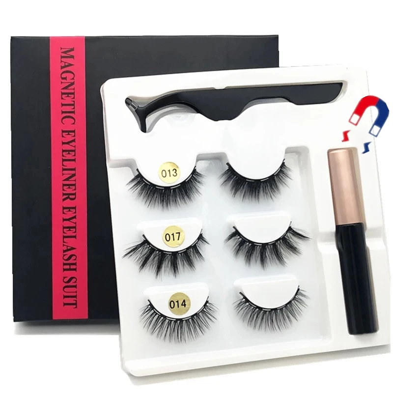 3/5 Pairs of Magnetic Eyelashes Natural Lashes Handmade 3D Lashes Makeup Eyeliner Reusable Makeup Set Magnetic Pen for Eyelashes