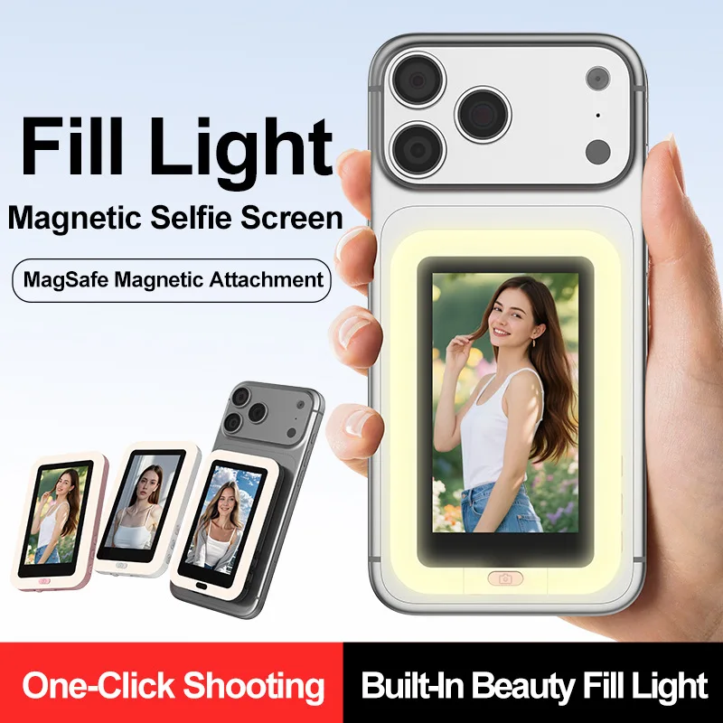 MagSafe Magnetic Selfie Screen with Fill Light Smartphone Vlog Monitor Rear Camera Display USB-C for iPhone 15 16 17 Pro Android