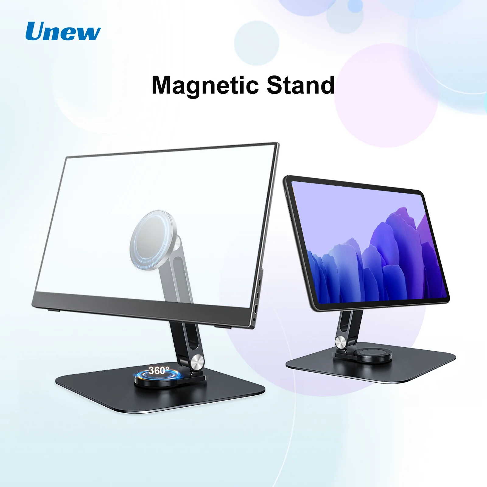 Black Magnetic Metal Stand 360° Rotatable Holder for 7-21.5 inch Portable Monitor, iPad & iPhone Displays,  Stable 3KG Bracket