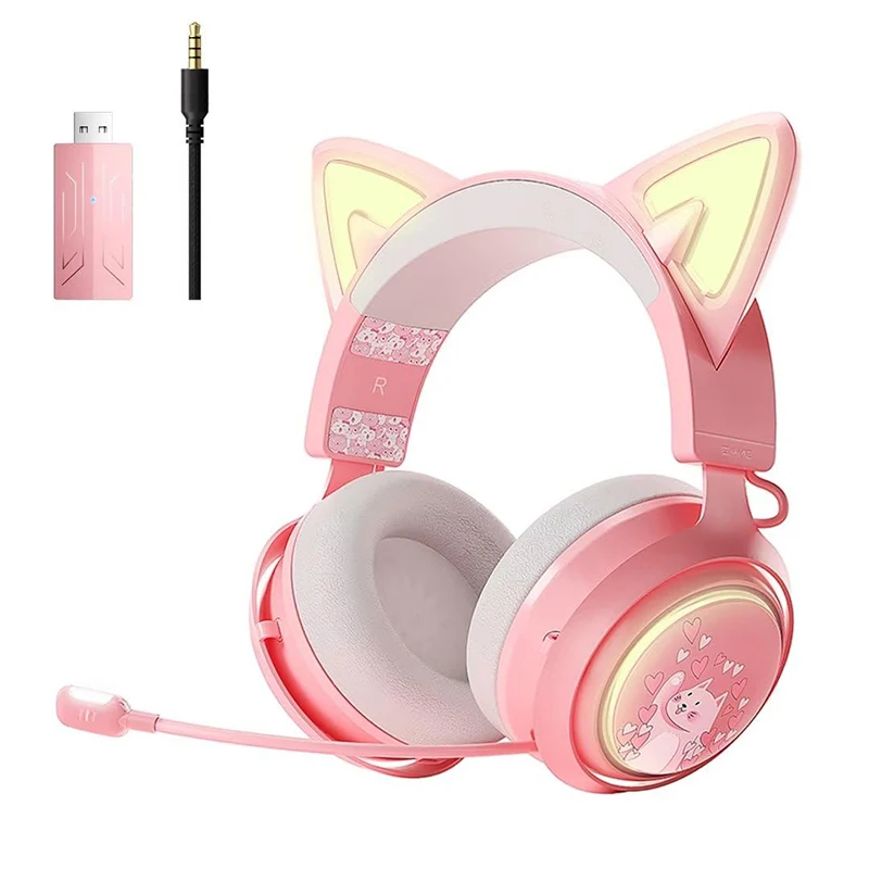 Somic G510 Wireless Bluetooth Headphone With 3 Modes Connection,35ms Ultra-Low Latency,Cool Light Cat Ear Gaming Headset