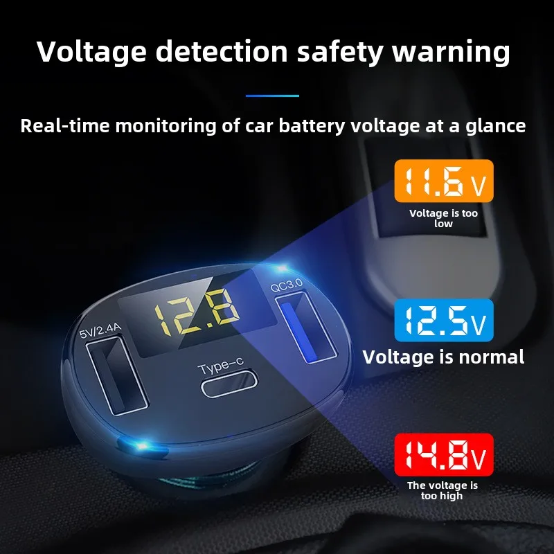 C02 QC3.0 QC Type C PD DC 12V USB Type Mult Volt Voltage Meter Monitor Dual USB Digital Voltmeter Display for Fast Car Charger