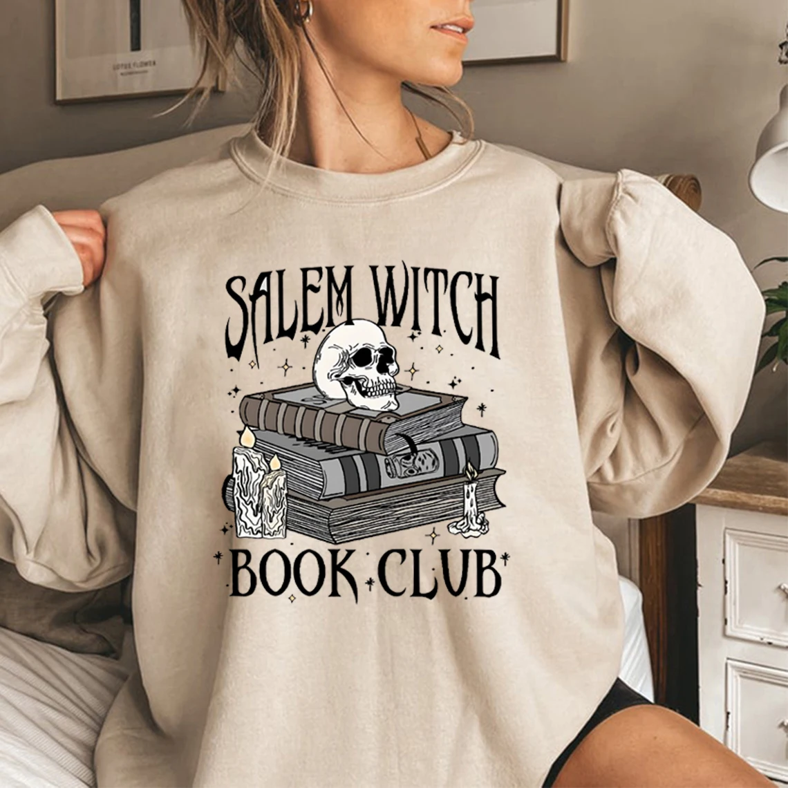 Salem Witch Book Club Sweatshirt Funny Halloween Hoodie Long Sleeve Women Crewneck Sweatshirts Happy Halloween Pullover Tops