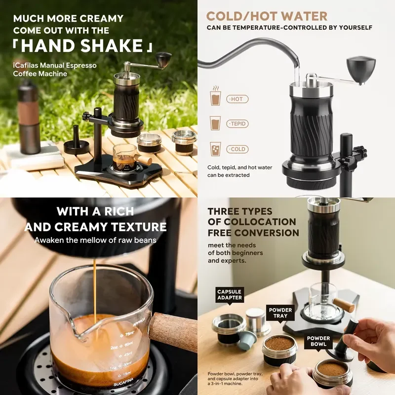 Manual Espresso Maker Portable Hand Press Coffee Machine Compact Design for Travel Camping and Home Use Easy to Operate