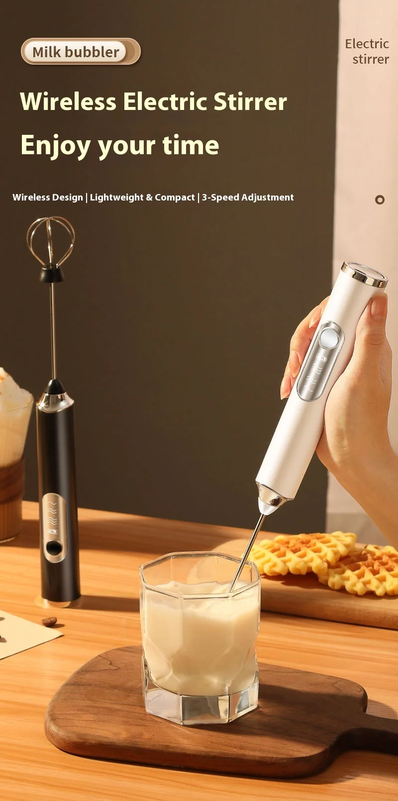 Electric Milk Frother Coffee Foam Maker - Milk Stirrer And Egg Beater - Kitchen Appliance for Barista Style Coffee at Home