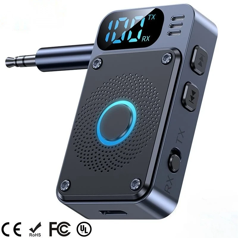Car Bluetooth 5.4 Audio 2 in 1 Receiver Transmitter 3.5mm AUX Hifi Aircraft Wireless Adapter Mic for TV PC Headphone Amplifier