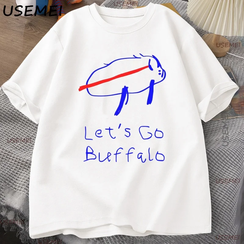 Let's Go Buffalo T-shirt Men Women Funny Drawing Tshirt Casual Cotton Short Sleeve Charging Buffalo T Shirt Male Clothes Tops