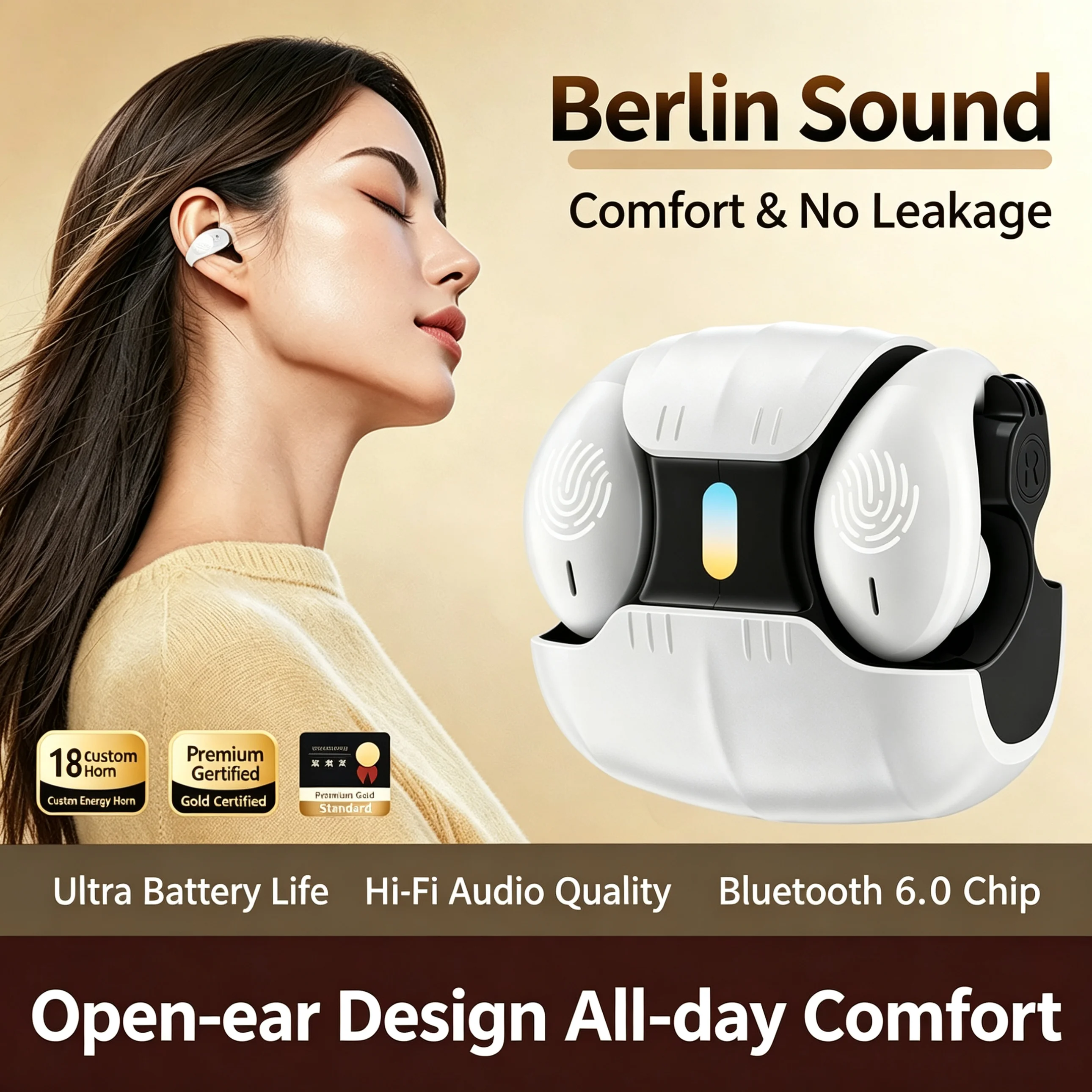 Earclip Wireless Bluetooth 6.0 Mechanical Gaming Headphones Noise Cancelling Ultra Long Battery Life Low Latency LED For ESports