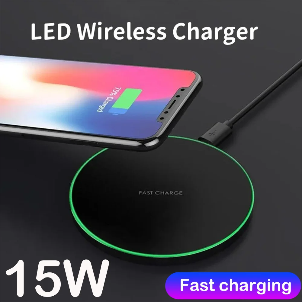 15W Wireless Charger Fast Charging Pad Dock Station Induction For iPhone 13 Pro Max Samsung Galaxy S22 Xiaomi Huawei Airpods Pro