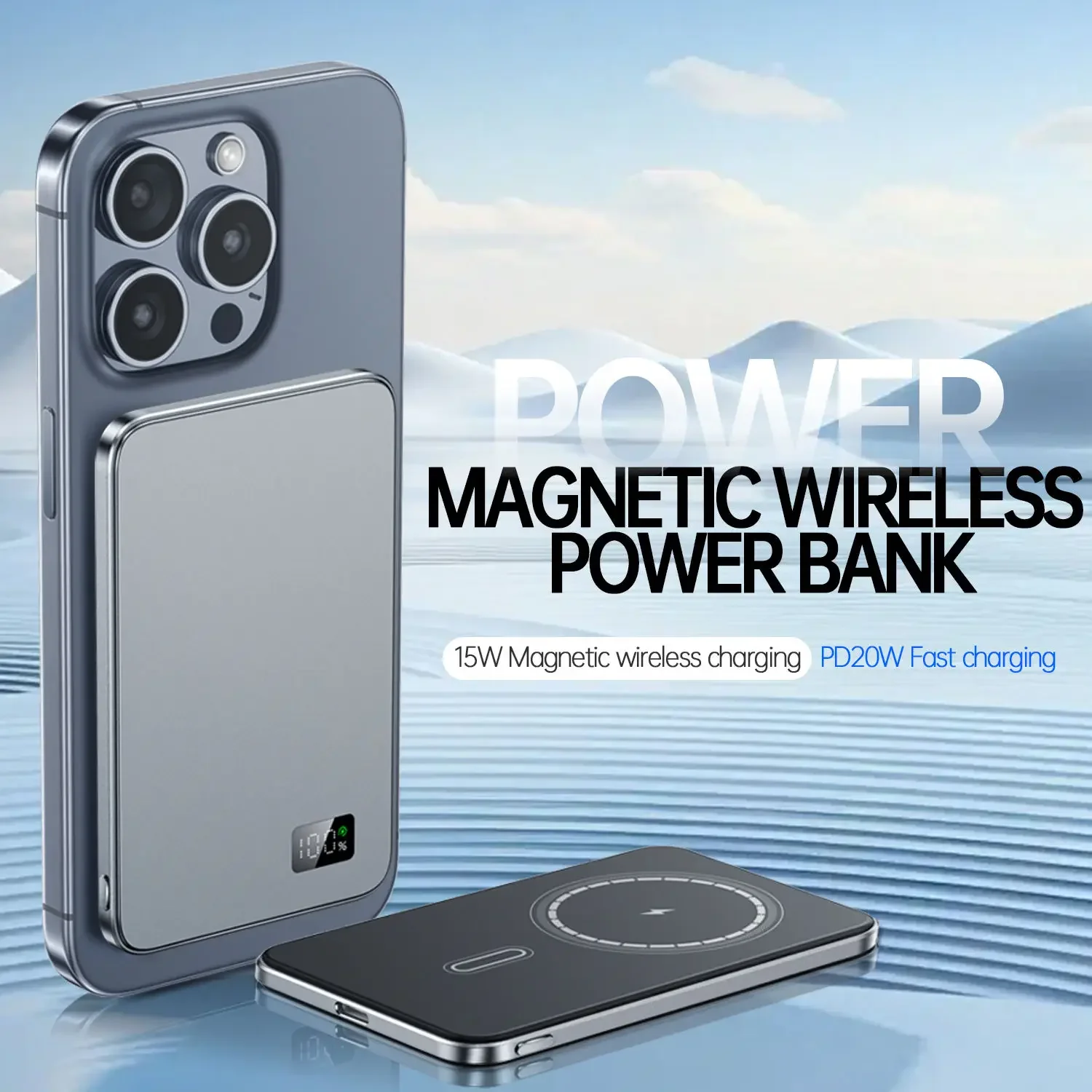 Ultra Thin Power Bank  for MagSafe Alloy Magnetic LED Display Portable Battery  Fast Charger For iPhone Samsung Phone Airpods