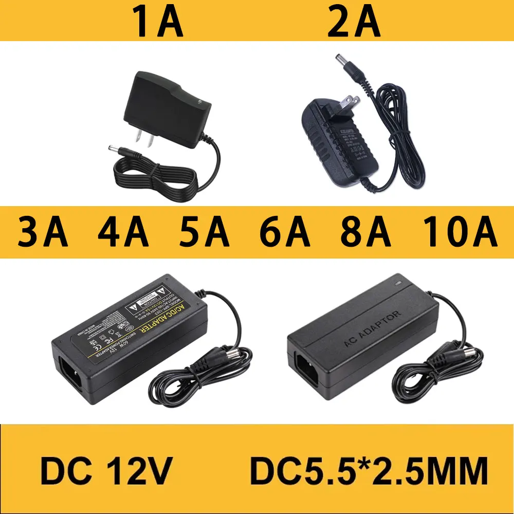 AC 110-240V DC 12V 1A 2A 3A 4A 5A 6A 8A 10A Universal Power Adapter Supply Charger Adaptor EU US for LED Light Strips