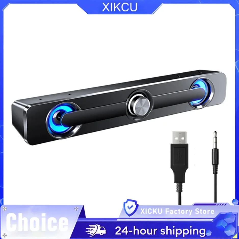 V-111 Computer Speaker USB Wired Powerful Bar Stereo Subwoofer Bass Speaker Surround Box for PC Laptop Phone Tablet MP3 MP4
